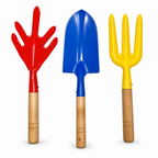 144 Pieces Garden Hand Tools Set, Red Blue and Yellow 3-Piece Set with Wooden Handles for Digging and Cultivating