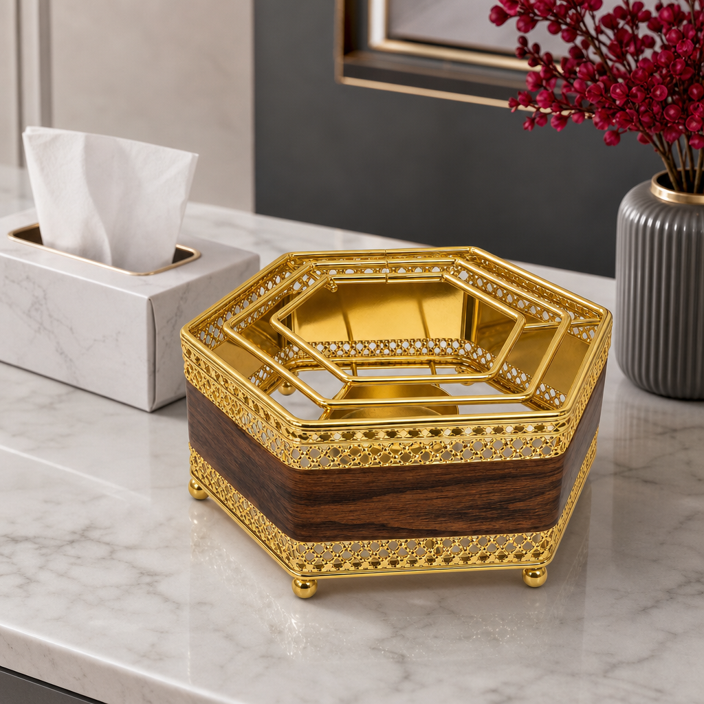 96 Pieces Decorative Hexagonal Tissue Box Holder, Gold and Brown, 1 Piece