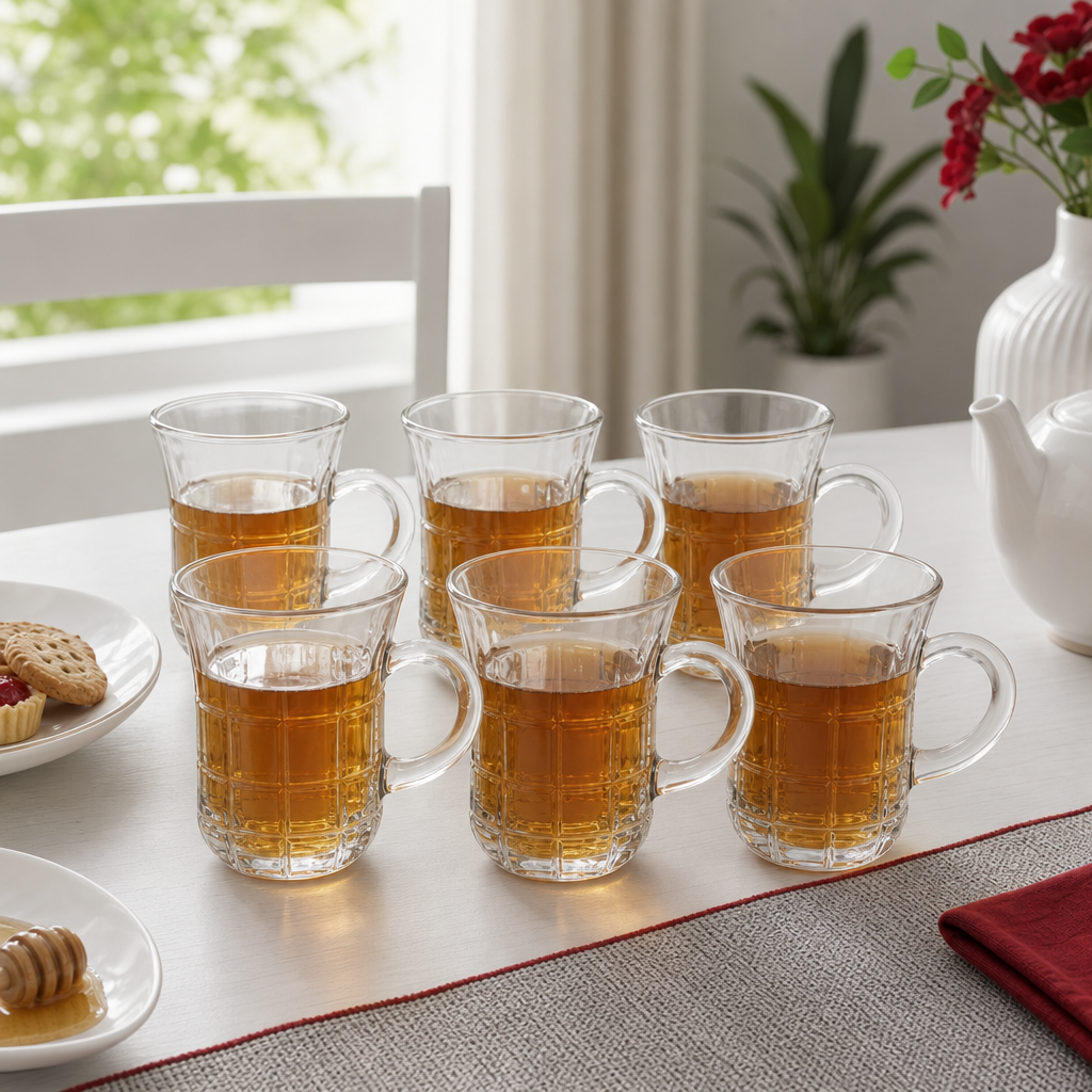 96 Pieces Glass Tea Cup Set, 110 ml, Clear, 6 Pieces
