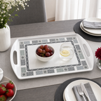 96 Pieces Melamine Serving Trays with Double Handles, Rectangular 15 Inch, Grey Geometric Border
