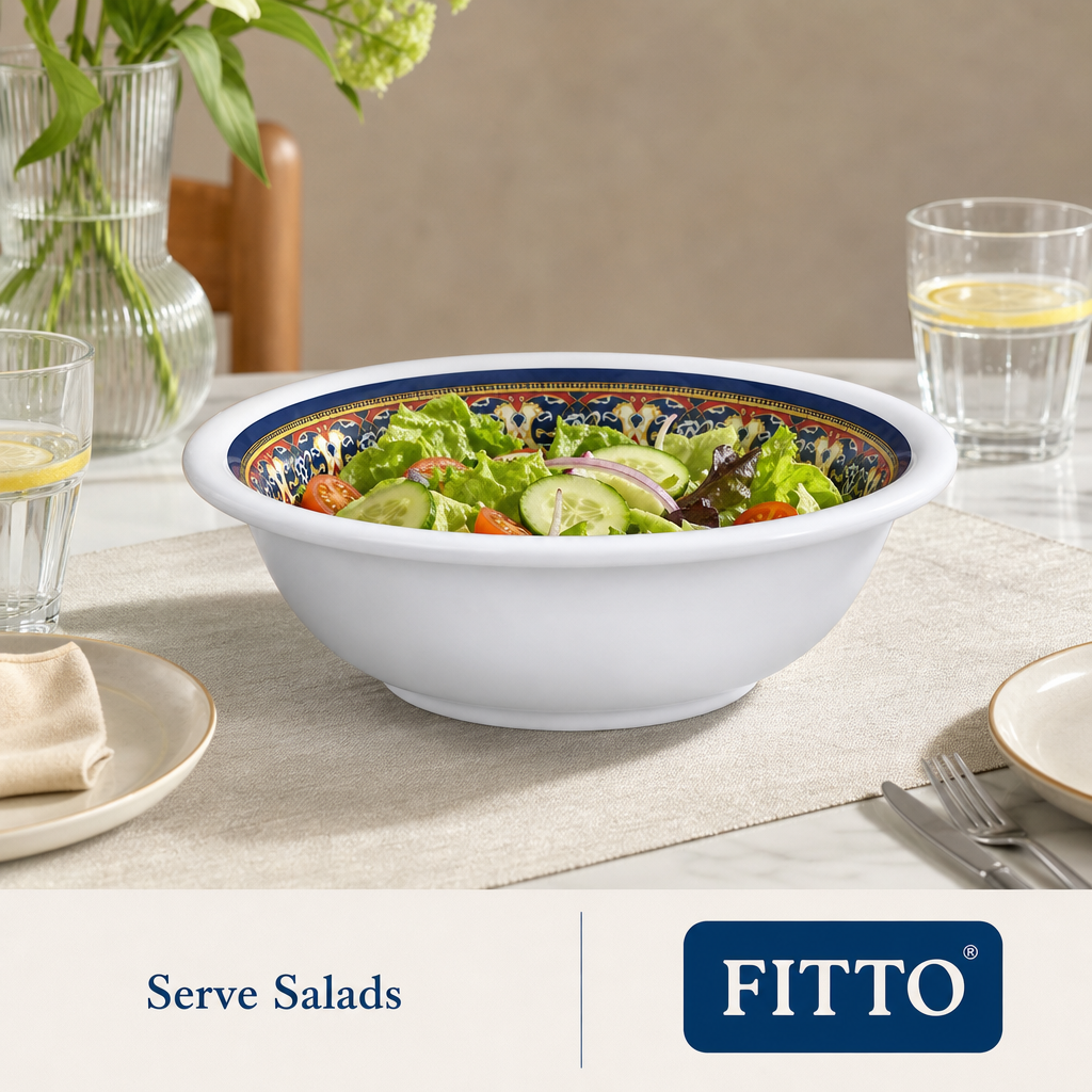 96 Pieces Melamine Salad Bowl, 10 Inch, Decorative Rim Design 2655
