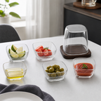 48 Pieces Square Glass Bowl and Cup Set, Clear, 7 Pieces