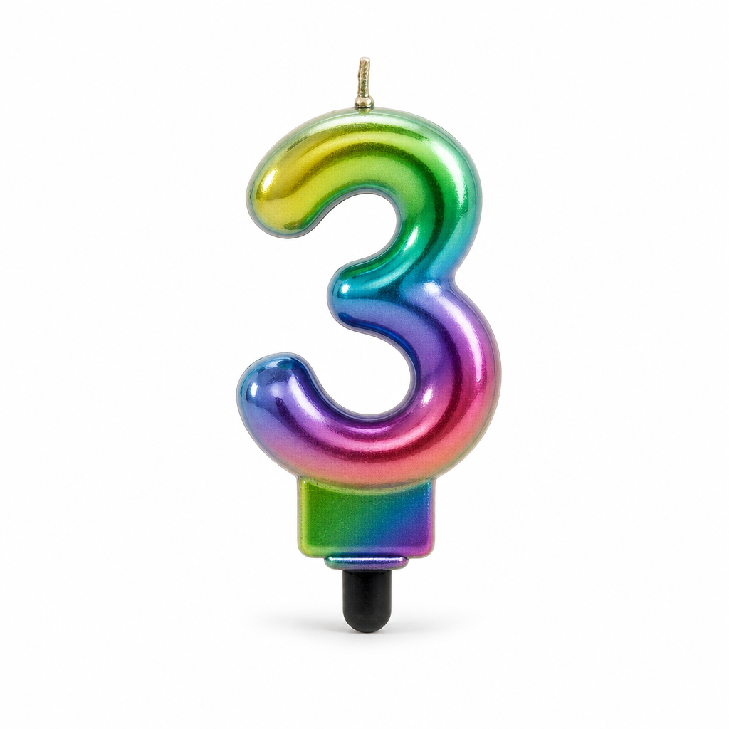 240 Pieces Rainbow Metallic Number 3 Cake Candle, 3-Inch, 1 Piece