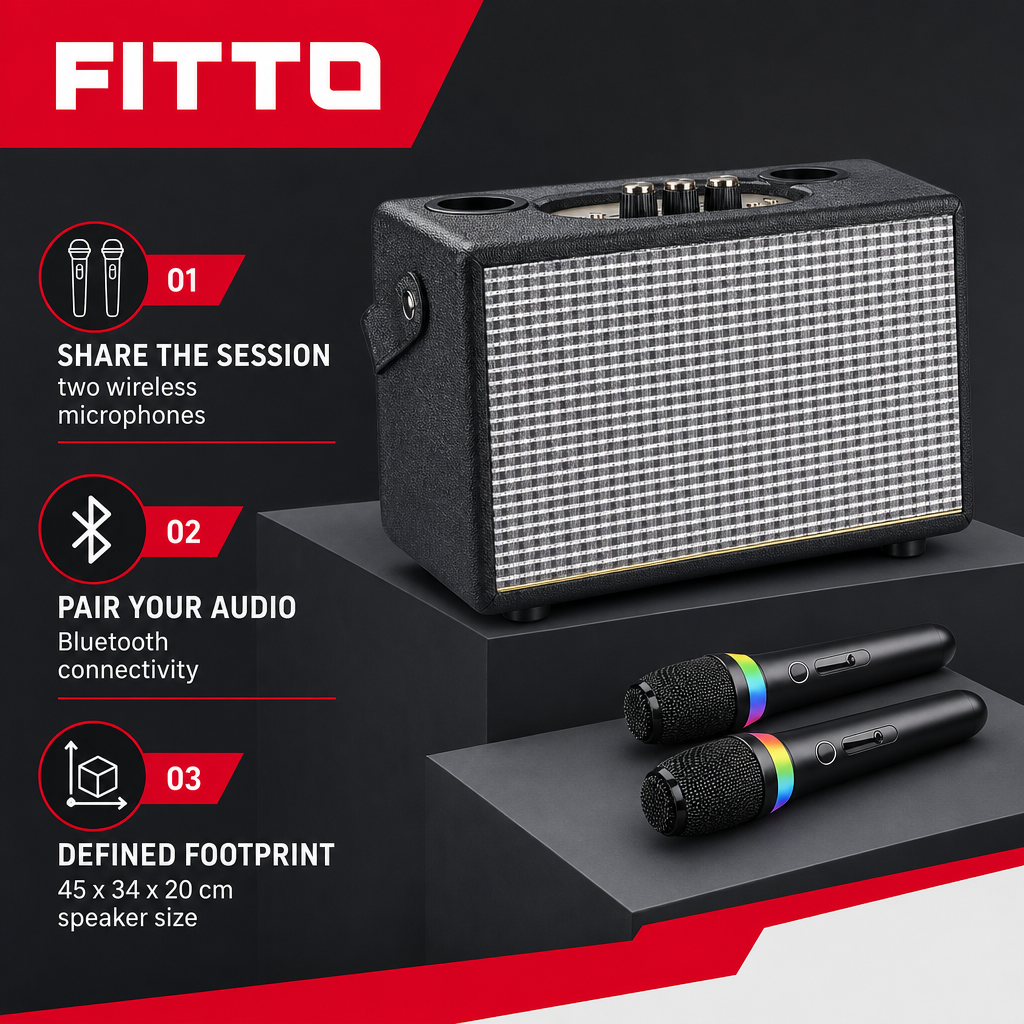 48 Pieces Portable Bluetooth Karaoke Speaker with Two Wireless Microphones, Black