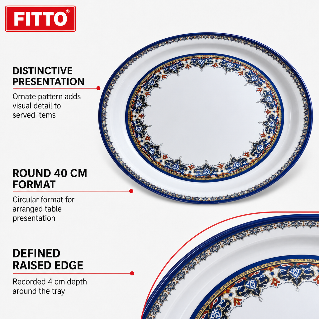 96 Pieces Melamine Round Serving Trays with Decorative Pattern, 40 cm