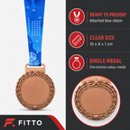 144 Pieces Award Medal with Blue Ribbon, Bronze Colour, Single Medal, 10 x 8 x 1 cm