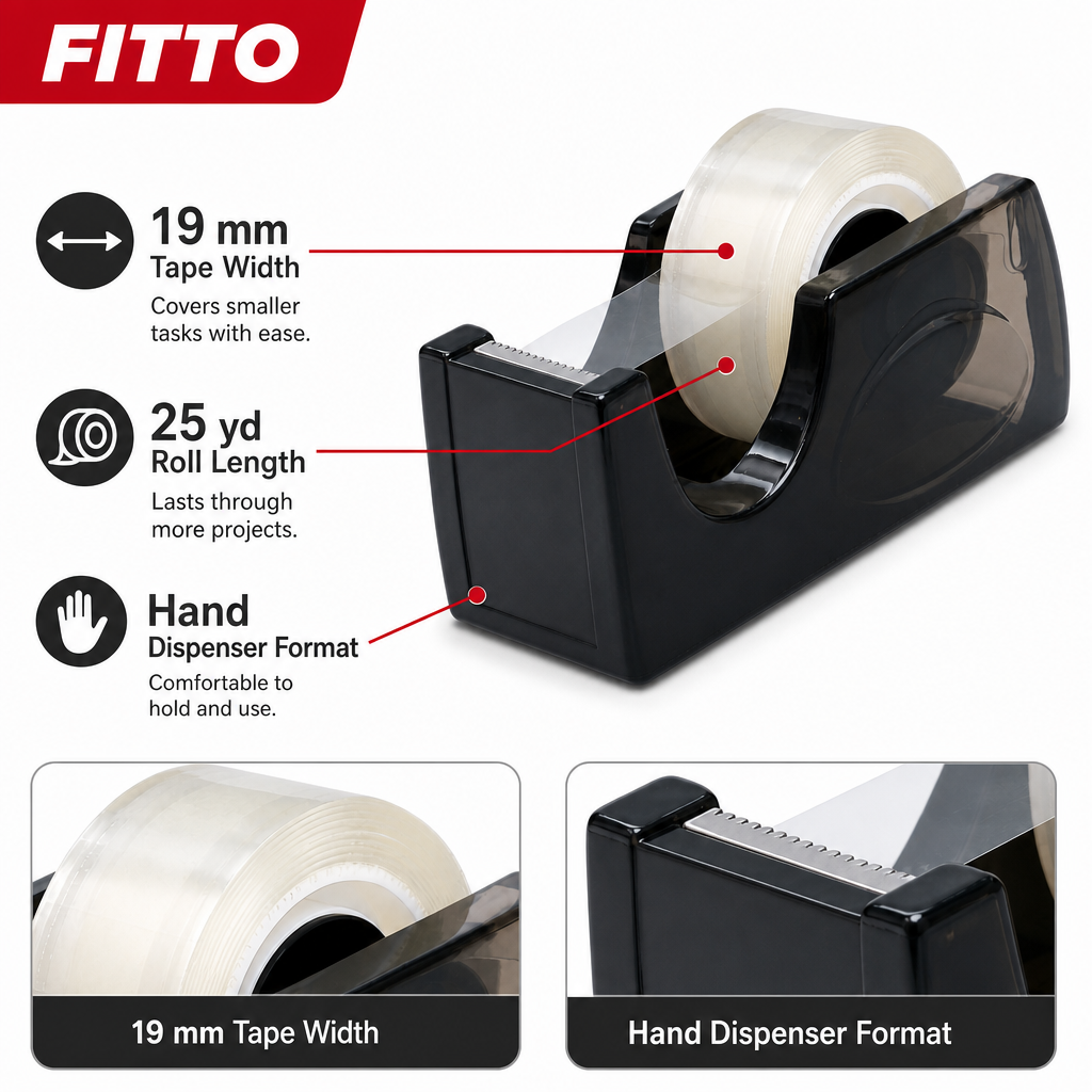 240 Pieces Stationery Tapes, Black 19 mm x 25 yd Crystal Clear Tape with Hand Dispenser, 1 Set