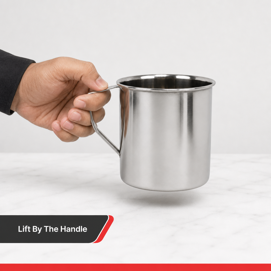 96 Pieces Stainless Steel Water Mug with Handle, 12 cm, Mirror Finish