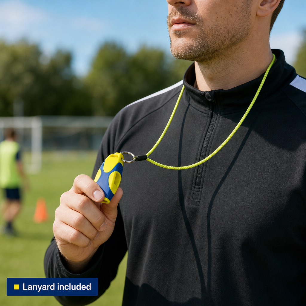 96 Pieces Sports Whistles with Lanyard, Pealess Blue and Yellow Signal Whistle for Training and Games