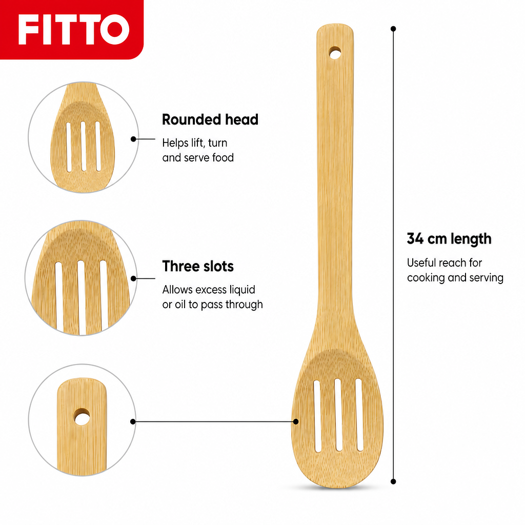 240 Pieces Wooden Slotted Spatula with Rounded Edge, 34 cm, 1 Piece