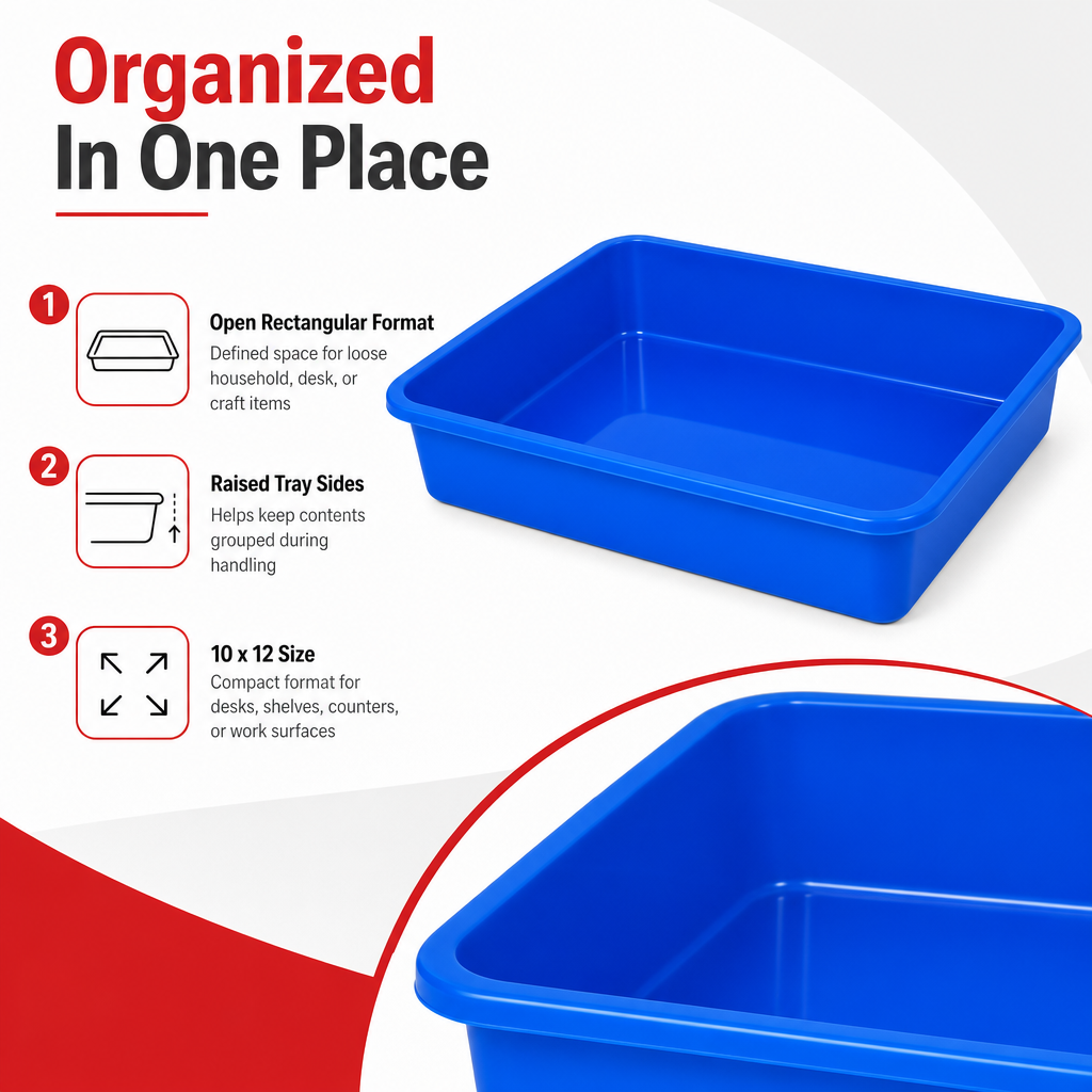 96 Pieces Rectangular Plastic Utility Trays, 10 x 12 Size, Single Piece, Assorted Colour