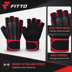 96 Pieces Gym Gloveses with Wrist Support, Fingerless Design for Weight Lifting and Fitness, Black and Red