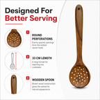 120 Pieces Wooden Slotted Cooking Spoon with Round Perforations, 33 cm, Brown, 1 Piece