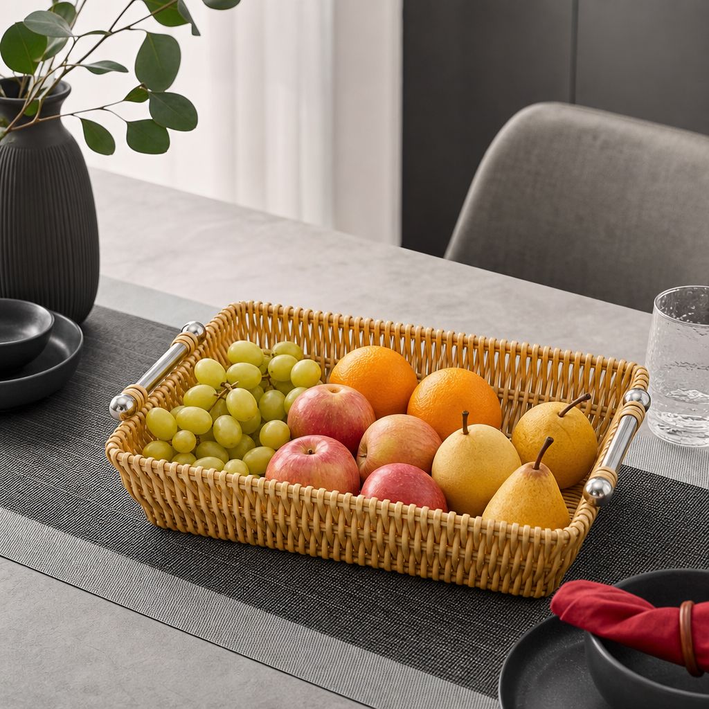 48 Pieces Rectangular Wicker Serving Baskets with Decorative Handles, Natural, 44 x 31 x 16 cm