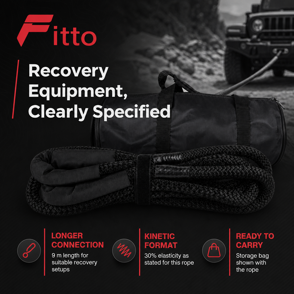 48 Pieces Kinetic Vehicle Recovery Tow Rope, 9 m, 8.2 Ton, 30% Elasticity, Black