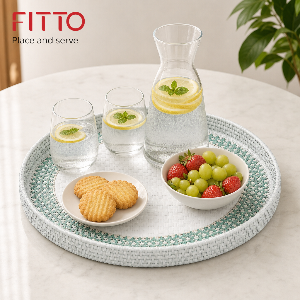 96 Pieces Round Woven Serving Trays, 35 cm, Shallow Design for Tabletop Serving