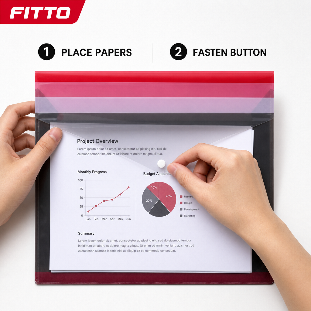 240 Pieces Transparent Plastic Button Document Folder, Assorted Colour, A4 Size, 1 Piece