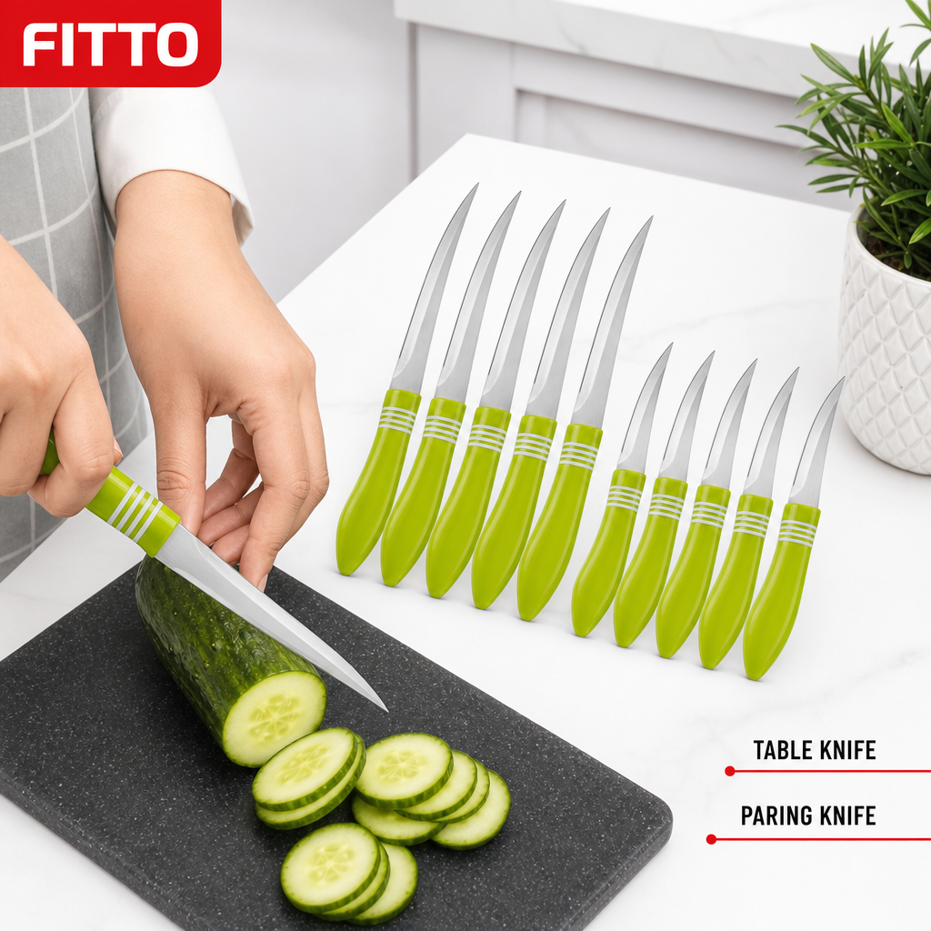 96 Pieces Lime Green Handle Stainless Steel Table and Paring Knife Set, 12 Pieces