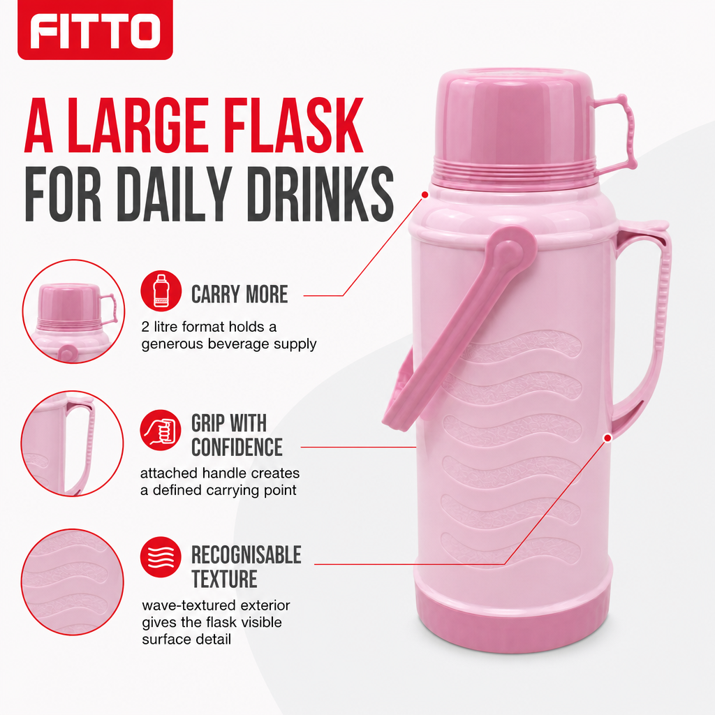 72 Pieces 2 Litre Pastel Insulated Vacuum Flask with Handle and Wave Texture, Assorted Colour, 1 Piece