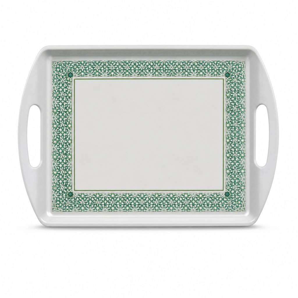 96 Pieces Rectangular Serving Trays with Double Handles, 15 Inch, Gray and Green Pattern