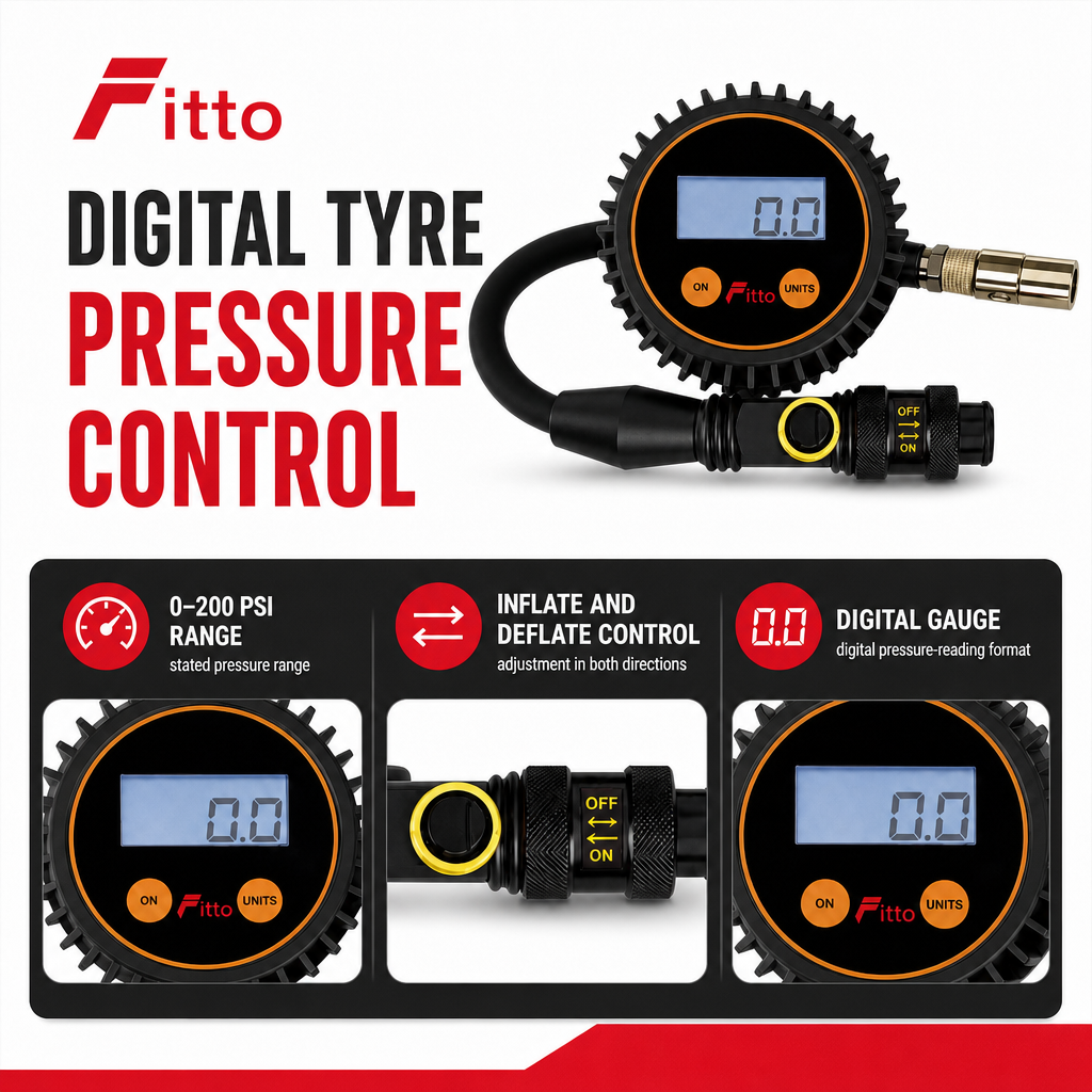 48 Pieces Digital Tyre Pressure Gauge with Inflate and Deflate Control, 0–200 PSI