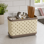 120 Pieces Rectangular Plastic Cutlery Holder with Draining Organizer, Cream and Brown, 19 x 13 x 15 cm