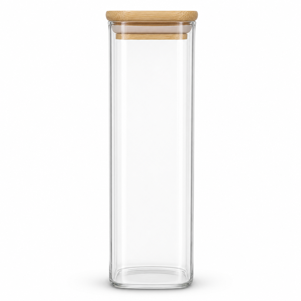 120 Pieces Glass Storage Jar with Wooden Lid, 25 x 6 x 6 cm, Clear and Natural Wood, 1 Piece