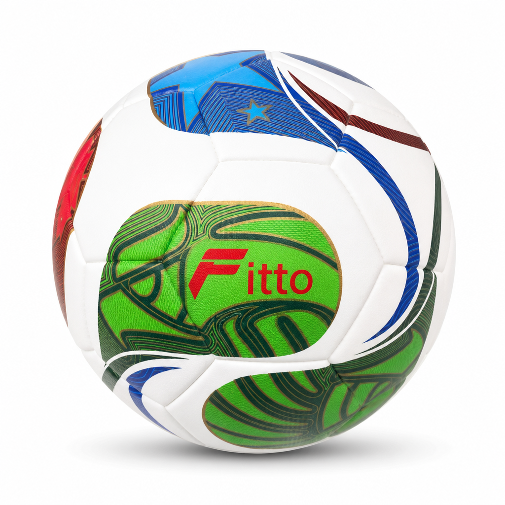 60 Pieces Football Size 5, White with Blue and Green Curved Panel Design
