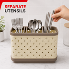120 Pieces Rectangular Plastic Cutlery Holder with Draining Organizer, Cream and Brown, 19 x 13 x 15 cm