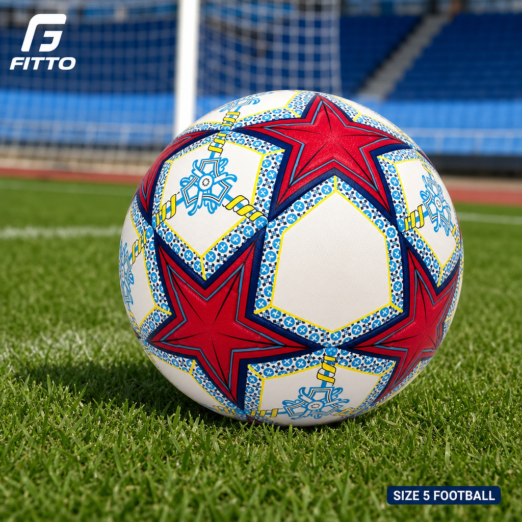 60 Pieces Size 5 Football, White with Red Star Design, Single Ball for Match Practice and Recreation