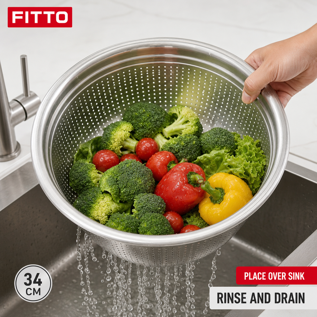 96 Pieces Stainless Steel Colander Bowl, 34 cm, Silver, 1 Piece