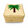 96 Pieces Handwoven Bamboo Square Storage Box with Palm Tree Design, 6 x 6 Inch, Natural Beige