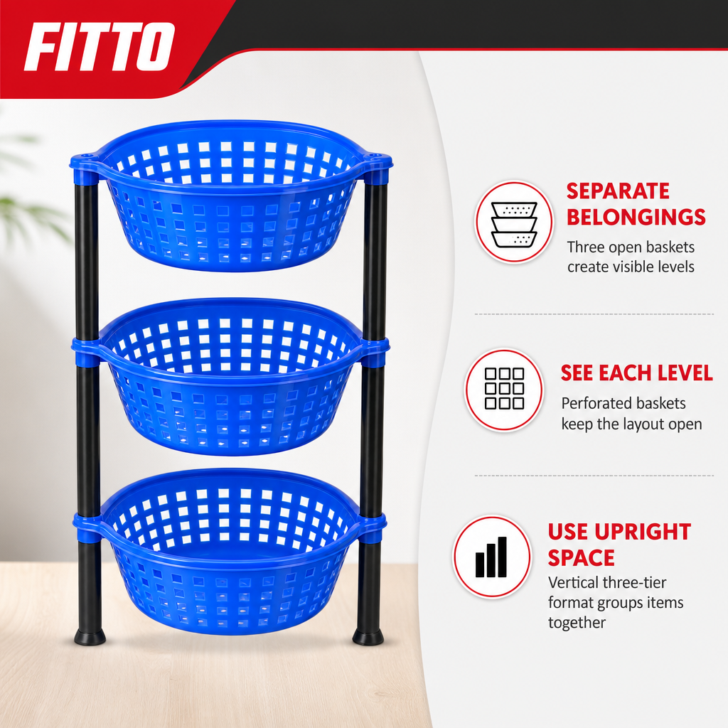 72 Pieces 3-Tier Plastic Storage Basket Rack, Blue, 40 x 30 x 18 cm