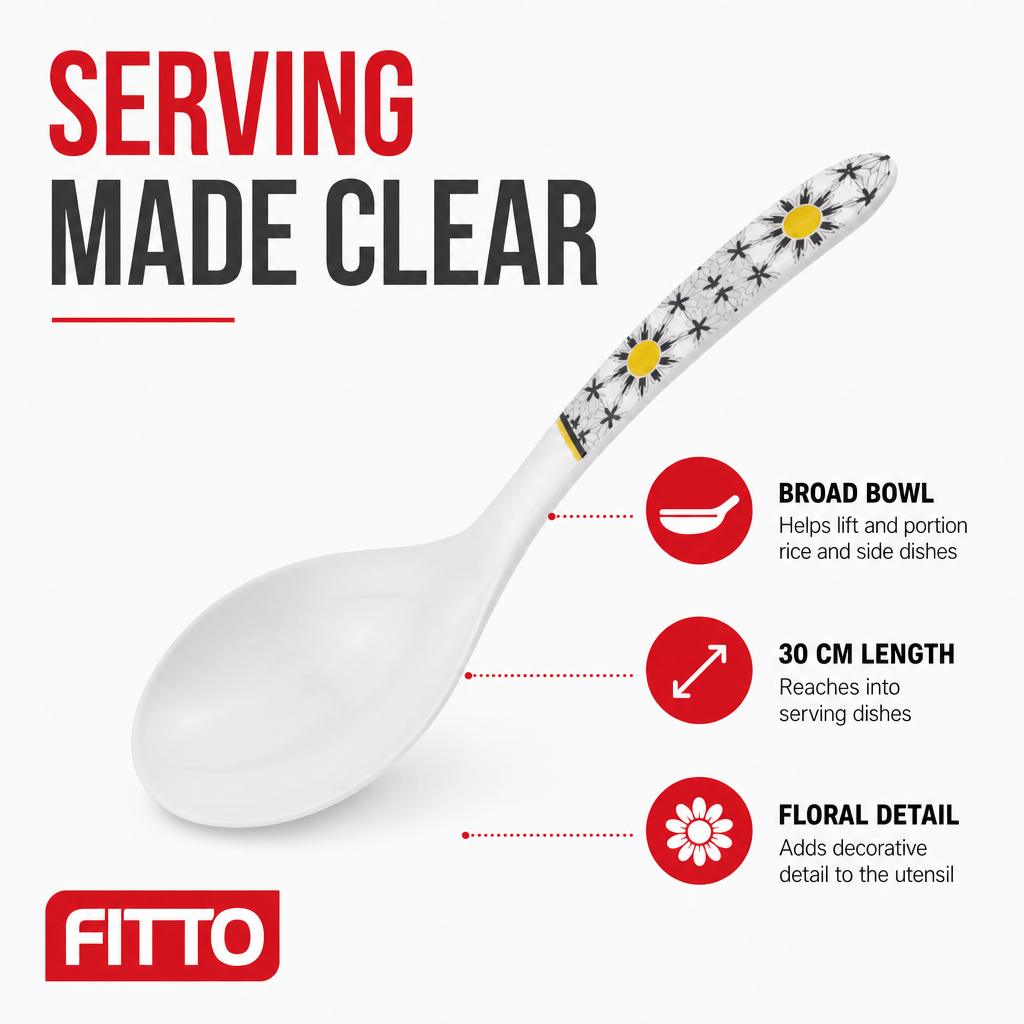 144 Pieces Melamine Rice Ladle, White Floral Serving Spoon with 30 cm Handle