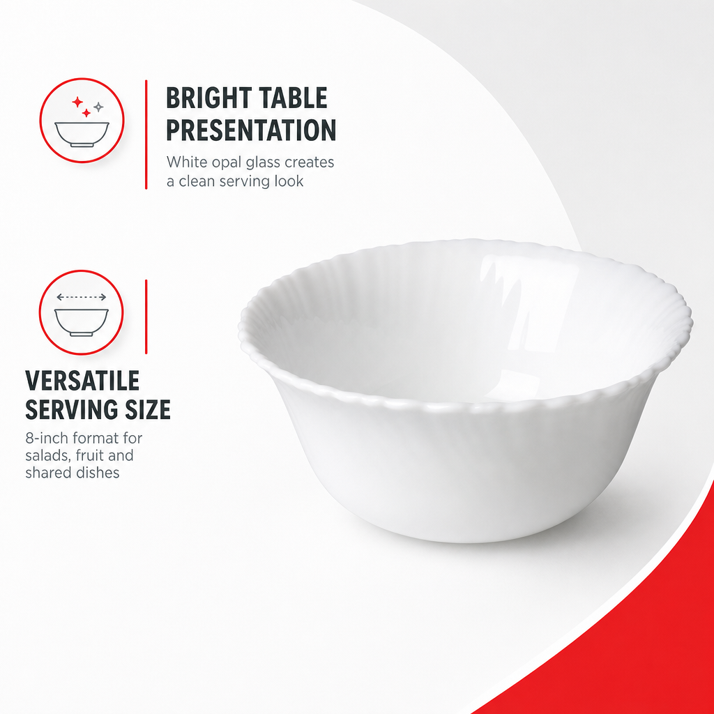 96 Pieces Opal Glass Serving Bowl, 8 Inch, White Round Tablewares for Salads, Fruit and Shared Dishes
