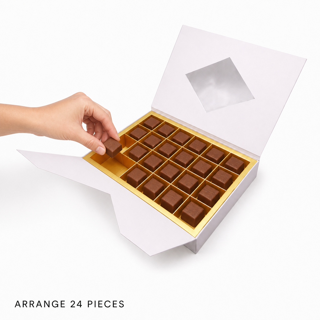 96 Pieces White Chocolate Box with 24 Compartments, 29.5 x 21.5 x 5 cm, 1 Piece