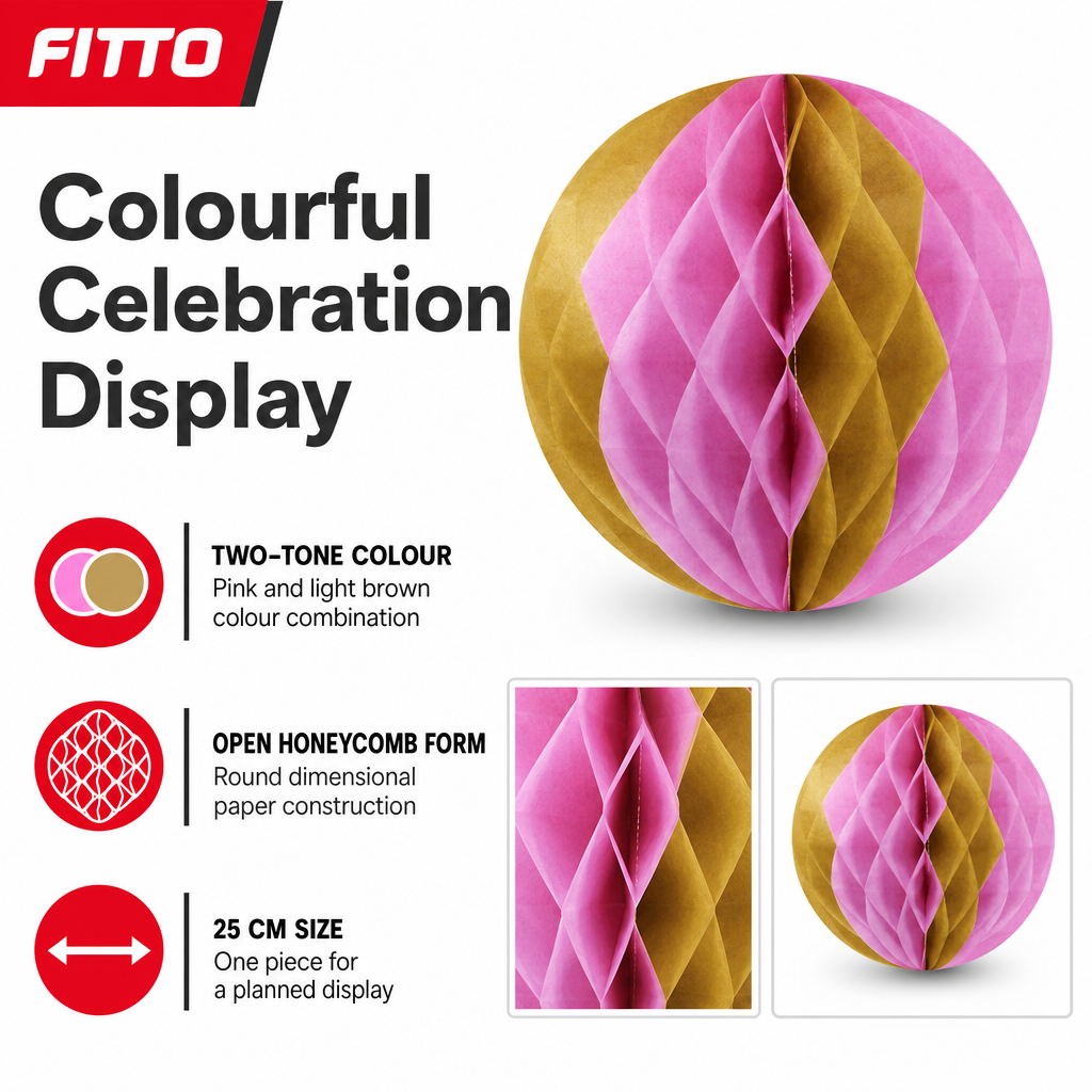 240 Pieces Paper Honeycomb Ball Decoration, Pink and Light Brown, 25 cm, 1 Piece