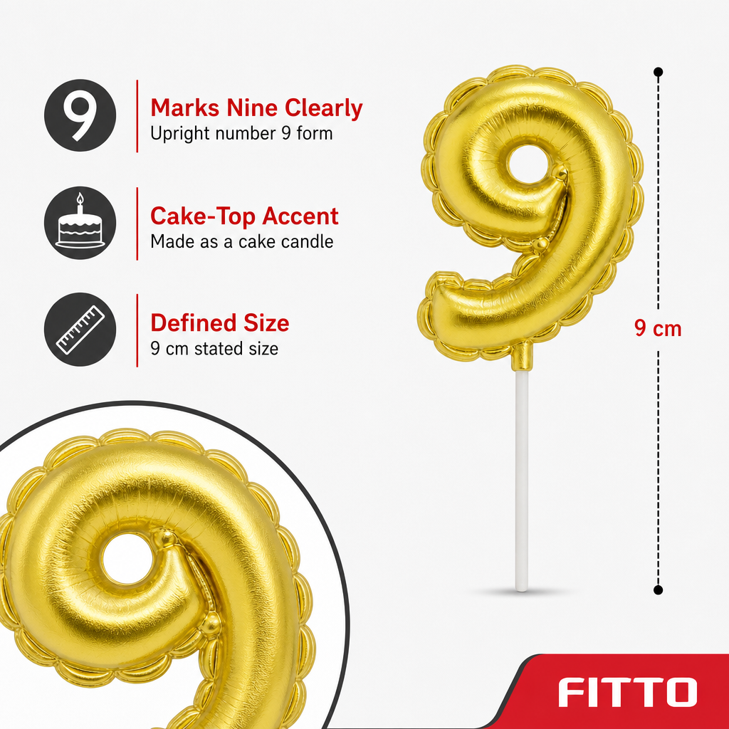 144 Pieces Gold or Silver Number 9 Happy Birthday Cake Candle, 9 cm