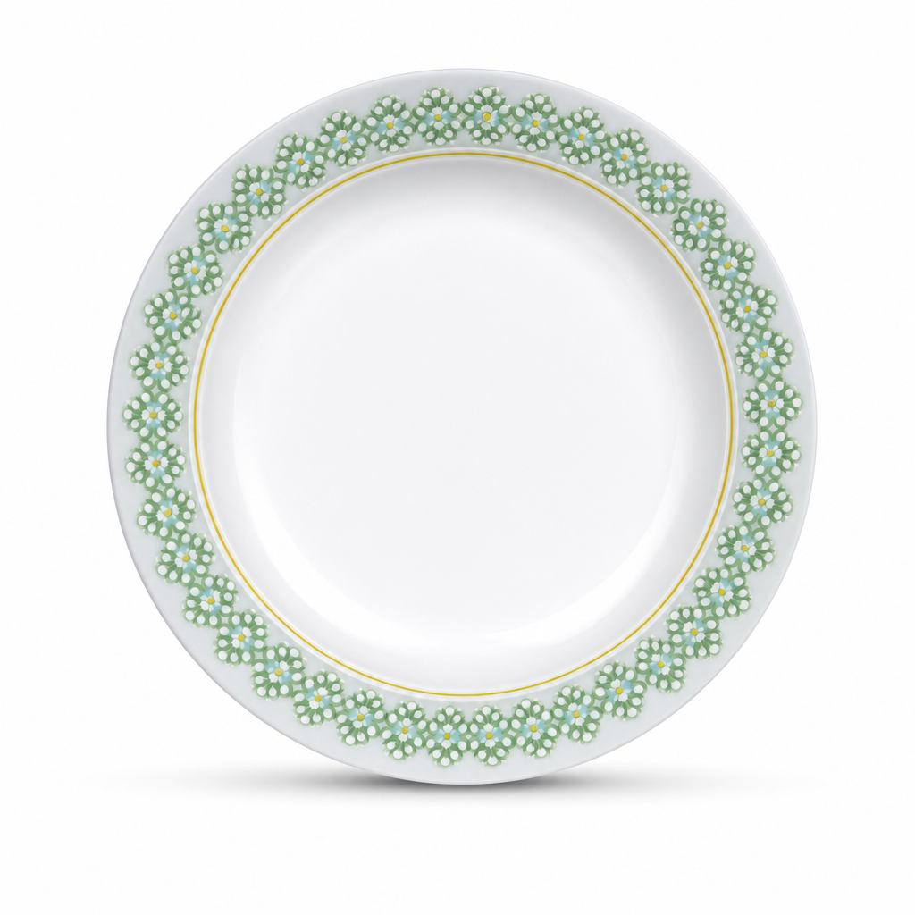 96 Pieces Soup Plate, 11 Inch, White with Green and Yellow Pattern, Round Serving Dinnerware