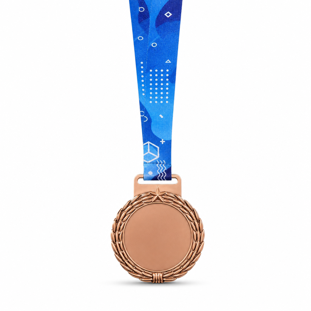 144 Pieces Award Medal with Blue Ribbon, Bronze Colour, Single Medal, 10 x 8 x 1 cm