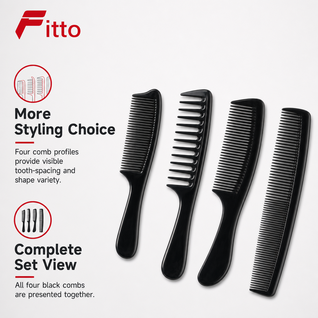 96 Pieces Hair Combs Set, Black, 4-Piece Set for Hair Styling and Grooming
