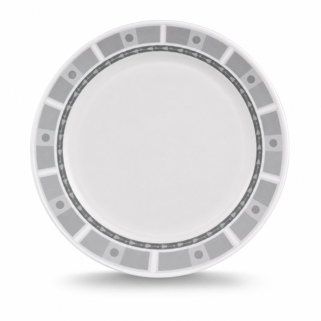 96 Pieces Melamine Dinner Plate, 11 Inch Round Plate with Grey Geometric Border, Single Piece Tablewares