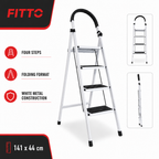 48 Pieces Folding Metal Step Ladder, 4-Step Design, White, 141 x 44 cm, 1 Piece