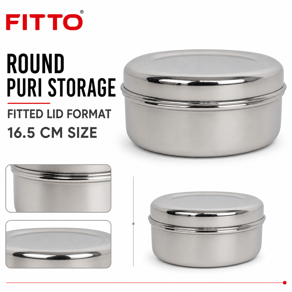 72 Pieces Stainless Steel Puri Storage Container, Round Lidded Food Keeper, 16.5 cm