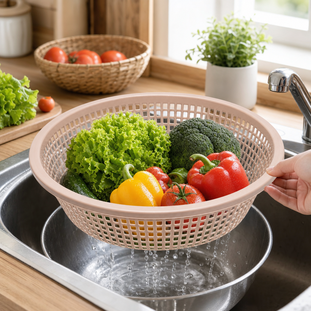 96 Pieces Large Plastic Colander Basket Light Peach 42 cm for Washing and Draining, 1 Piece