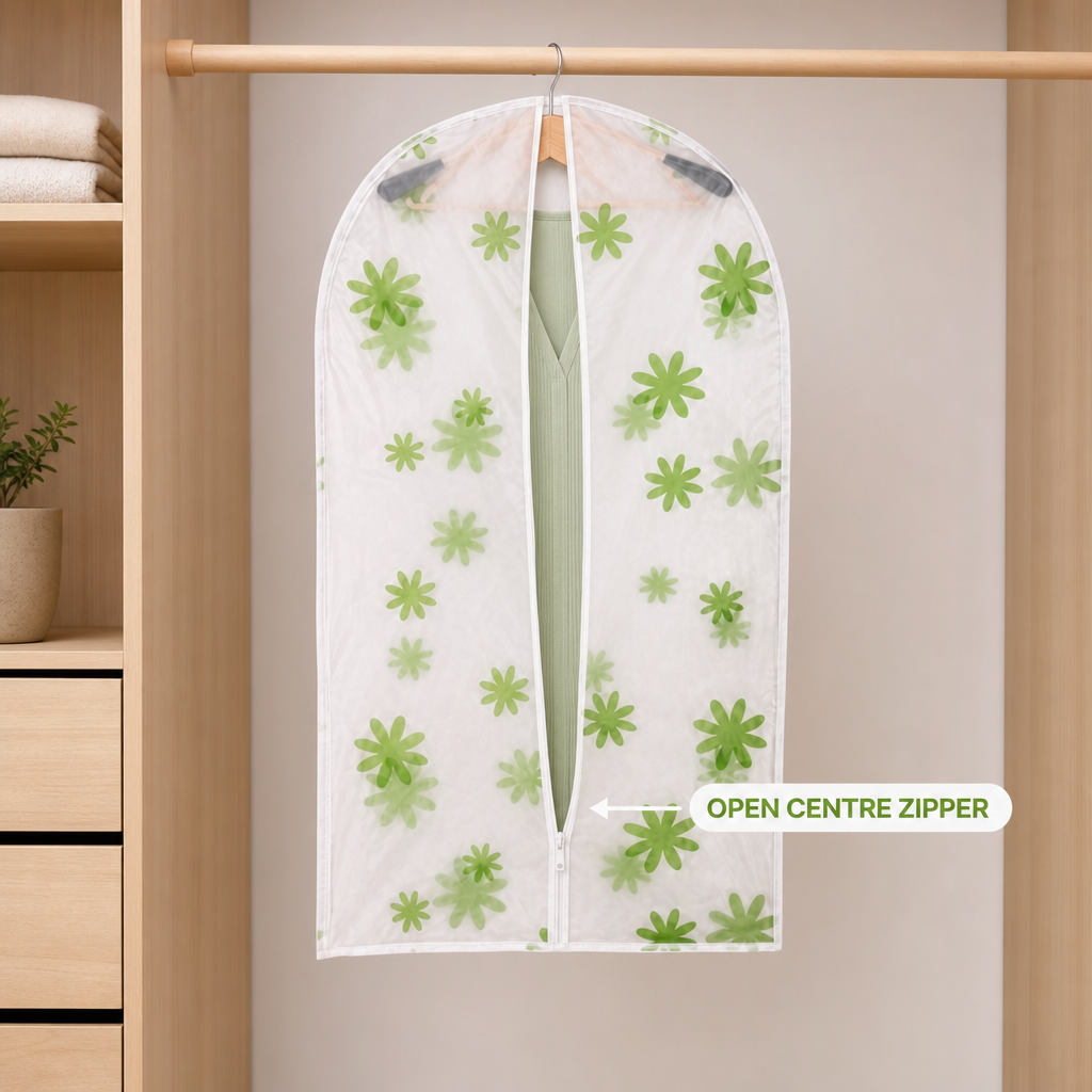 144 Pieces Clothing Protective Cover, White and Green Floral Pattern, 60 × 105 cm, 1 Piece