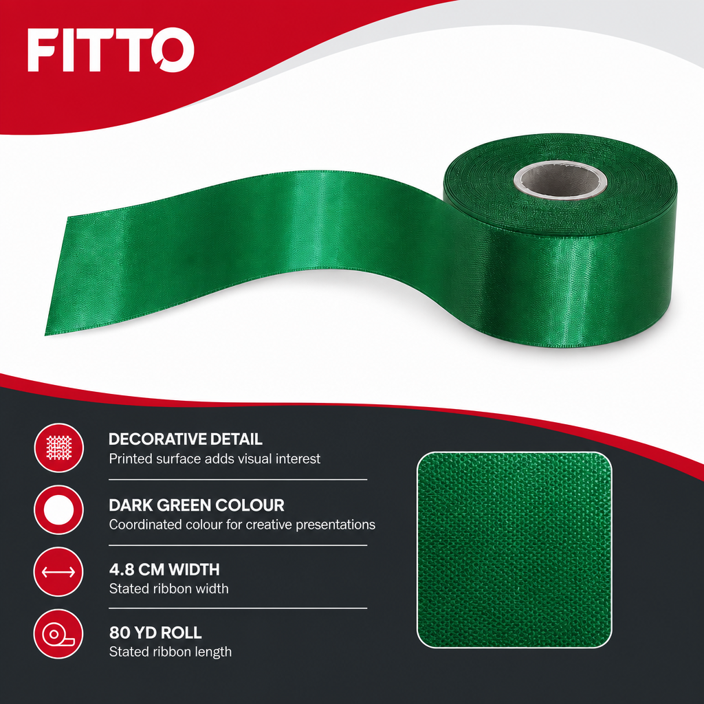 96 Pieces Printed Ribbon Roll, Dark Green Decorative Craft Ribbon, 4.8 cm x 80 yd