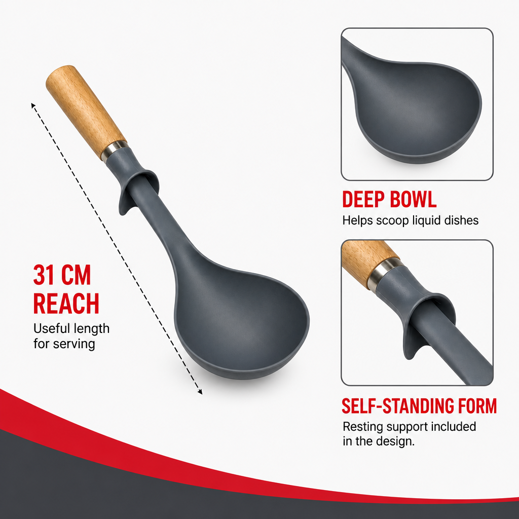 96 Pieces Soup Ladle with Wooden Handle, Self-Standing Kitchen Serving Utensil, 31 cm
