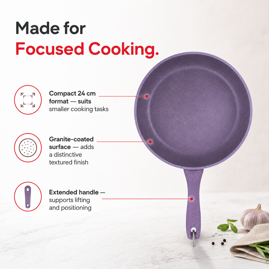 72 Pieces Granite-Coated Fry Pan 24 cm, Purple Round Skillet for Everyday Cooking