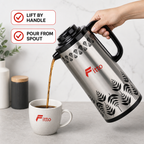 72 Pieces Vacuum Flask with Handle, Silver and Black Leaf Pattern, 1.9 Litre, 1 Piece